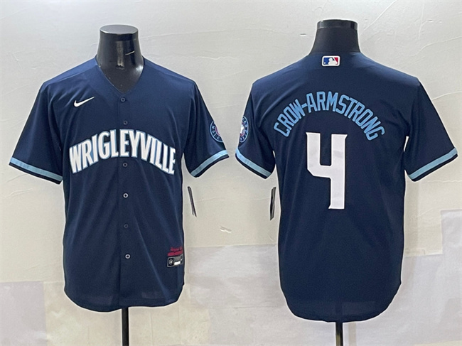 Men's Chicago Cubs #4 Pete Crow-Armstrong Navy City Connect Stitched Baseball Jersey Men's Chicago Cubs #4 Pete Crow-Armstrong Navy City Connect Stitched Baseball Jersey