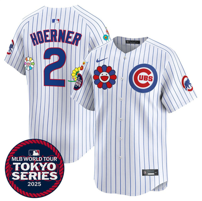 Men's Chicago Cubs #2 Nico Hoerner White 2025 Tokyo Series Limited Stitched Baseball Jersey Men's Chicago Cubs #2 Nico Hoerner White 2025 Tokyo Series Limited Stitched Baseball Jersey