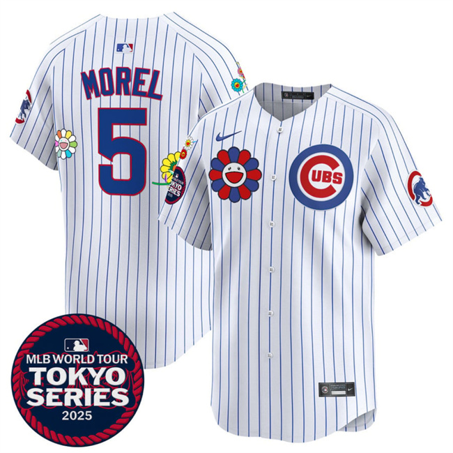 Men's Chicago Cubs #5 Christopher Morel White 2025 Tokyo Series Limited Stitched Baseball Jersey Men's Chicago Cubs #5 Christopher Morel White 2025 Tokyo Series Limited Stitched Baseball Jersey