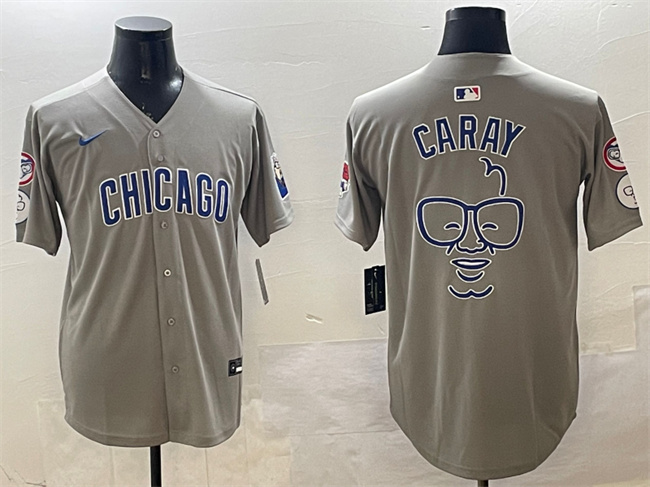 Men's Chicago Cubs Grey Harry Caray 'Holy Cow' Patch Limited Stitched Baseball Jersey Men's Chicago Cubs Grey Harry Caray 'Holy Cow' Patch Limited Stitched Baseball Jersey