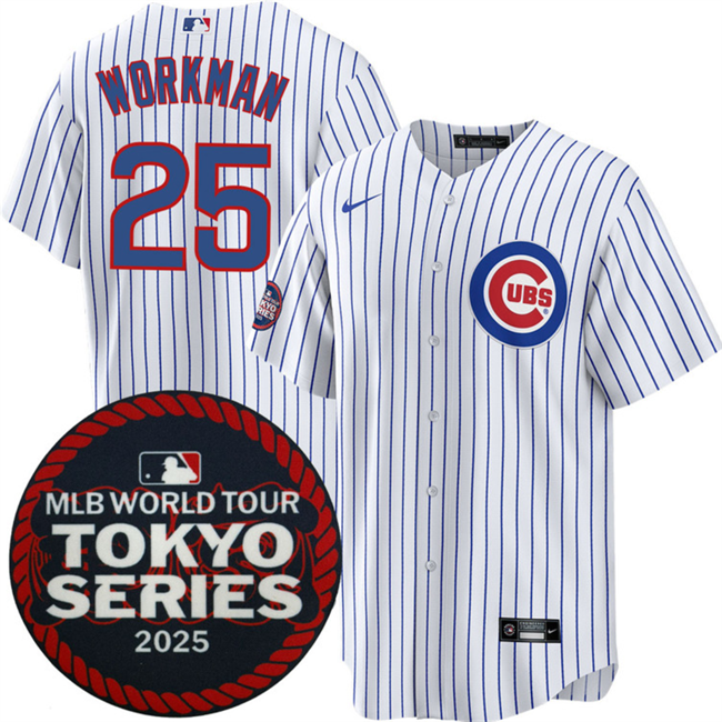 Men's Chicago Cubs #25 Gage Workman White 2025 World Tour Tokyo Series Home Stitched Baseball Jersey Men's Chicago Cubs #25 Gage Workman White 2025 World Tour Tokyo Series Home Stitched Baseball Jersey