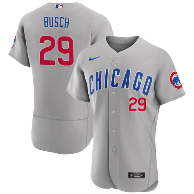 Men's Chicago Cubs #29 Michael Busch Grey Flex Base Stitched Baseball Jersey Men's Chicago Cubs #29 Michael Busch Grey Flex Base Stitched Baseball Jersey