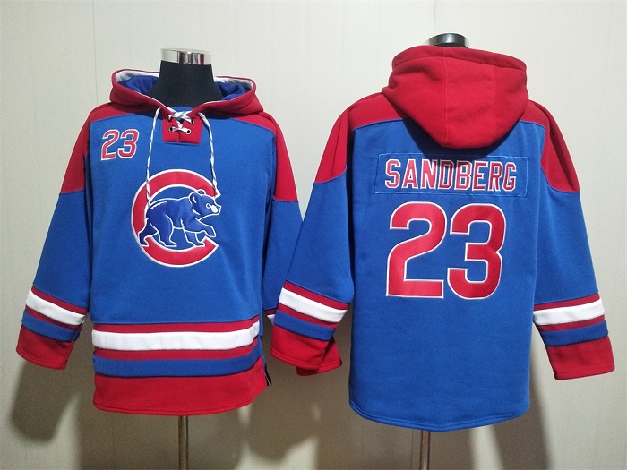 Men's Chicago Cubs #23 Ryne Sandberg Royal Red Ageless Must-Have Lace-Up Pullover Hoodie Men's Chicago Cubs #23 Ryne Sandberg Royal Red Ageless Must-Have Lace-Up Pullover Hoodie
