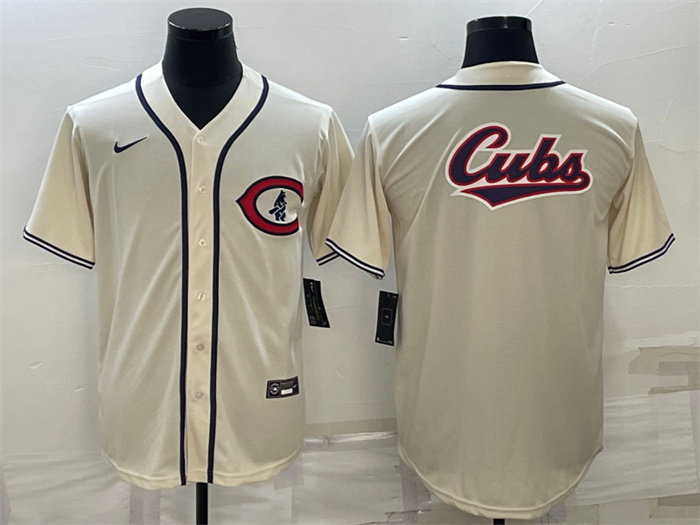 Men's Chicago Cubs Cream Team Big Logo Cool Base Stitched Jersey Men's Chicago Cubs Cream Team Big Logo Cool Base Stitched Jersey