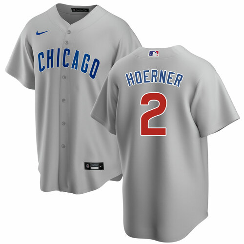 Men's Chicago Cubs #2 Nico Hoerner Grey Cool Base Stitched Baseball Jersey Men's Chicago Cubs #2 Nico Hoerner Grey Cool Base Stitched Baseball Jersey