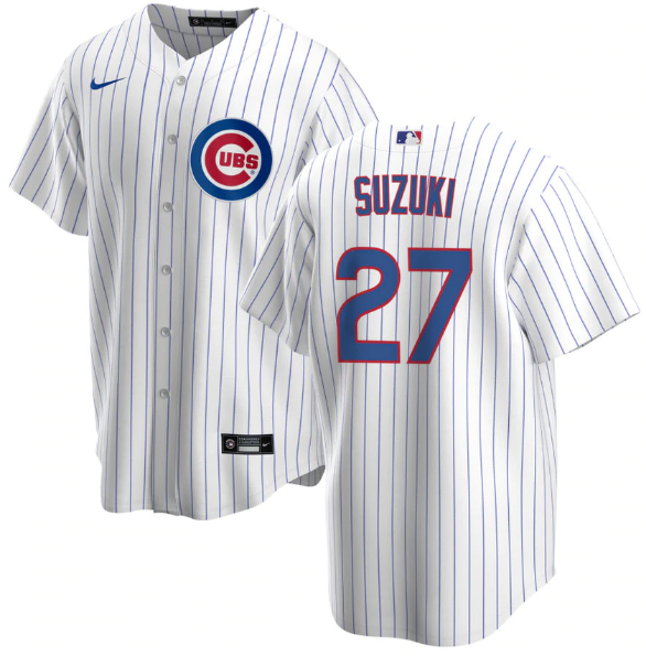 Men's Chicago Cubs #27 Seiya Suzuki White Cool Base Stitched Baseball Jersey Men's Chicago Cubs #27 Seiya Suzuki White Cool Base Stitched Baseball Jersey