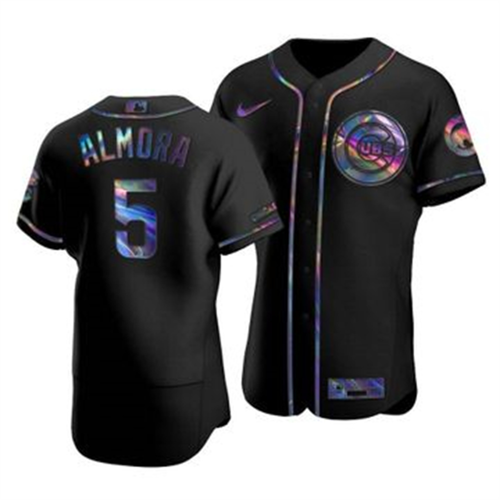 Chicago Cubs #5 Albert Almora Jr. Men's Nike Iridescent Holographic Collection MLB Jersey - Black Chicago Cubs #5 Albert Almora Jr. Men's Nike Iridescent Holographic Collection MLB Jersey - Black