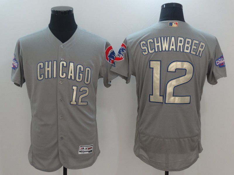 Men Chicago Cubs 12 Schwarber Grey Champion gold character Elite 2021 MLB Jerseys Men Chicago Cubs 12 Schwarber Grey Champion gold character Elite 2021 MLB Jerseys