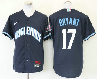 Men's Chicago Cubs #17 Kris Bryant Navy Blue 2021 City Connect Stitched MLB Cool Base Nike Jersey Men's Chicago Cubs #17 Kris Bryant Navy Blue 2021 City Connect Stitched MLB Cool Base Nike Jersey