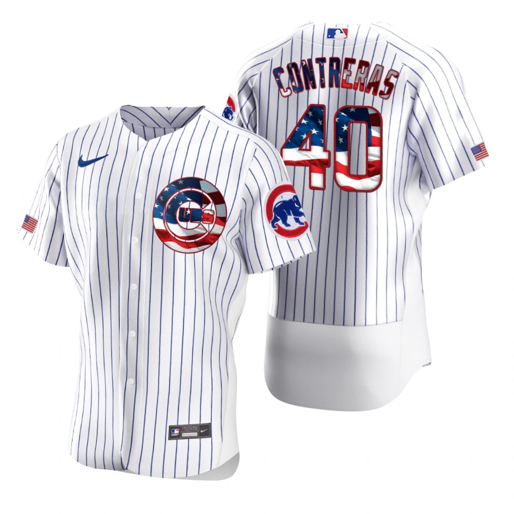 Chicago Cubs #40 Willson Contreras Men's Nike White Fluttering USA Flag Limited Edition Authentic MLB Jersey Chicago Cubs #40 Willson Contreras Men's Nike White Fluttering USA Flag Limited Edition Authentic MLB Jersey