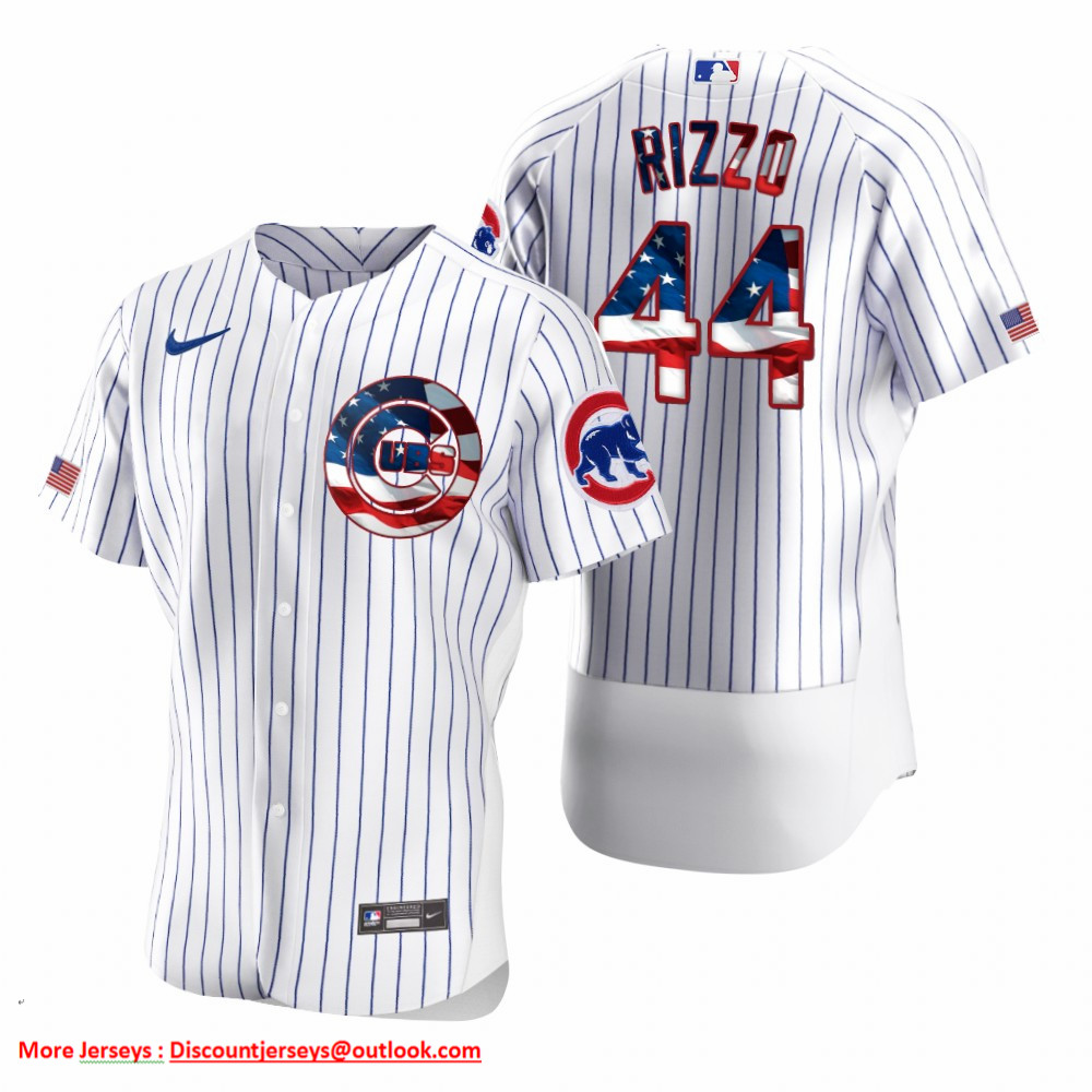 Chicago Cubs #44 Anthony Rizzo Men's Nike White Fluttering USA Flag Limited Edition Authentic MLB Jersey