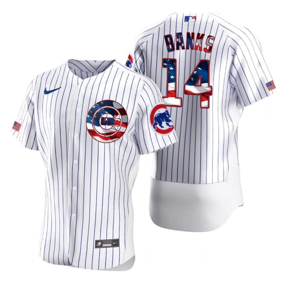 Chicago Cubs #14 Ernie Banks Men's Nike White Fluttering USA Flag Limited Edition Authentic MLB Jersey Chicago Cubs #14 Ernie Banks Men's Nike White Fluttering USA Flag Limited Edition Authentic MLB Jersey