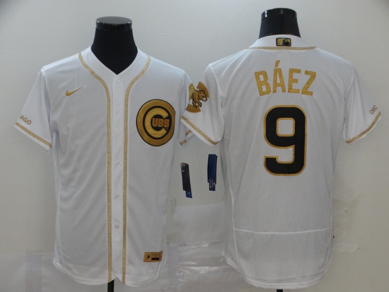 Cubs 9 Javier Baez White Gold Nike Flexbase Jersey Cubs 9 Javier Baez White Gold Nike Flexbase Jersey