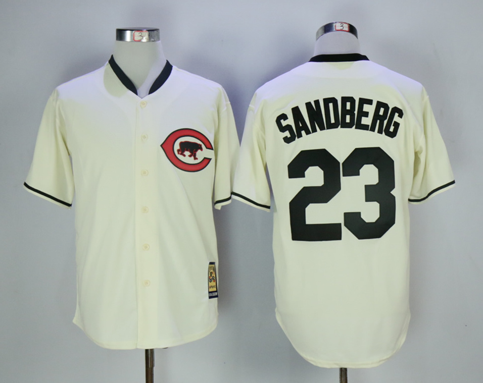 Cubs #23 Ryne Sandberg Cream Throwback Jersey