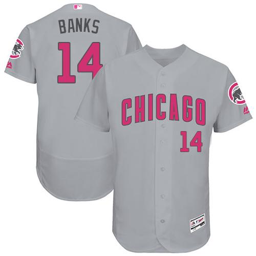 Cubs #14 Ernie Banks Grey Flexbase Authentic Collection Mother's Day Stitched MLB Jersey Cubs #14 Ernie Banks Grey Flexbase Authentic Collection Mother's Day Stitched MLB Jersey