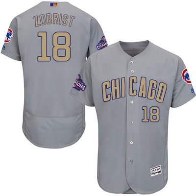 Cubs #18 Ben Zobrist World Series Champions Gold Program Flexbase Jersey