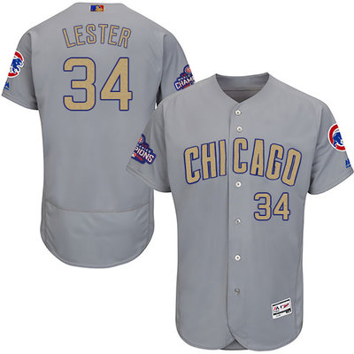 Cubs #34 Jon Lester World Series Champions Gold Program Flexbase Jersey