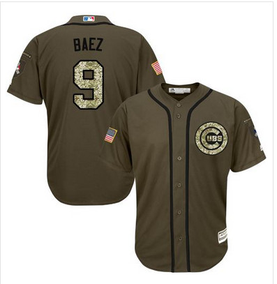 Cubs #9 Javier Baez Green Salute to Service Stitched MLB Jersey