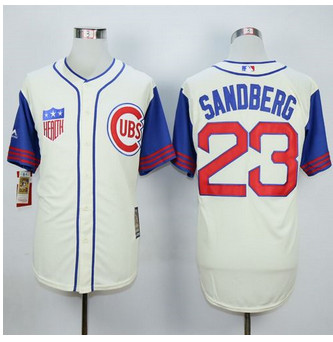 Chicago Cubs #23 Ryne Sandberg Cream Blue 1942 Turn Back The Clock Stitched Baseball Jersey