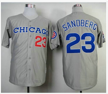 Chicago Cubs #23 Ryne Sandberg Grey Mitchell and Ness 1990 Throwback Baseball Jersey