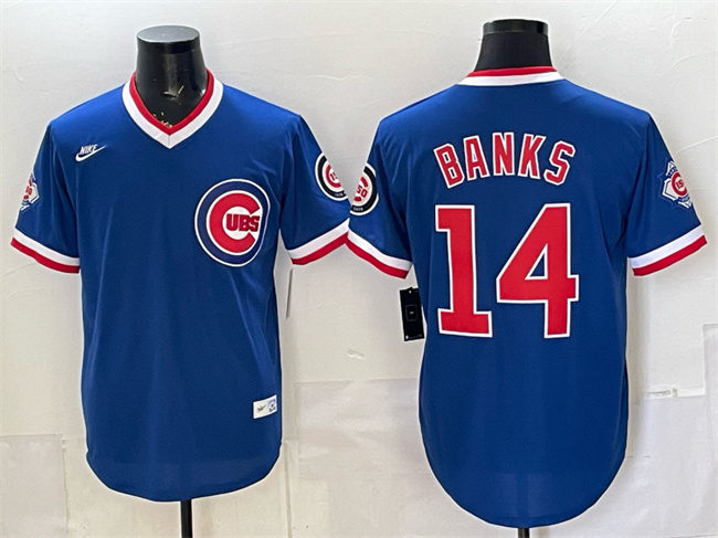 Men's Chicago Cubs #14 Ernie Banks Royal 150th Anniversary Throwback Vapor Limited Stitched Baseball Jersey Men's Chicago Cubs #14 Ernie Banks Royal 150th Anniversary Throwback Vapor Limited Stitched Baseball Jersey