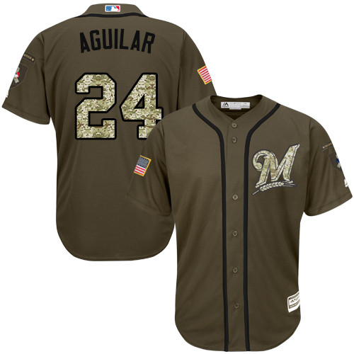 Brewers #24 Jesus Aguilar Green Salute to Service Stitched Baseball Jersey