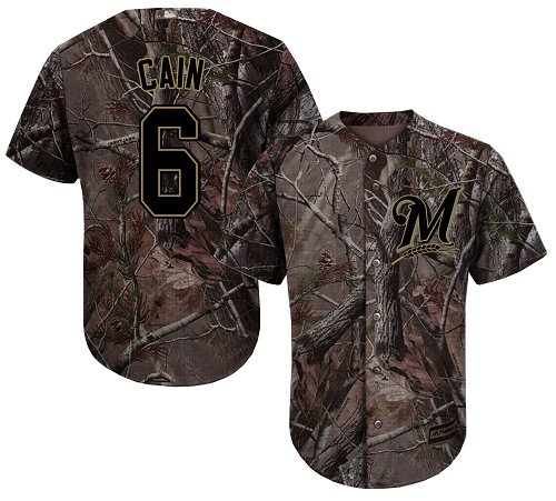 Brewers #6 Lorenzo Cain Camo Realtree Collection Cool Base Stitched Baseball Jersey
