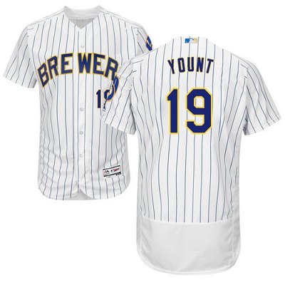 Brewers #19 Robin Yount White Strip Flexbase Authentic Collection Stitched MLB Jersey