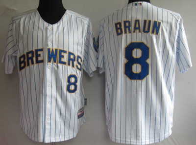 MLB Jerseys Milwaukee Brewers 8 Ryan Braun White blue strip