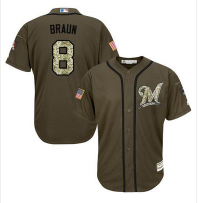 Brewers #8 Ryan Braun Green Salute to Service Stitched MLB Jersey