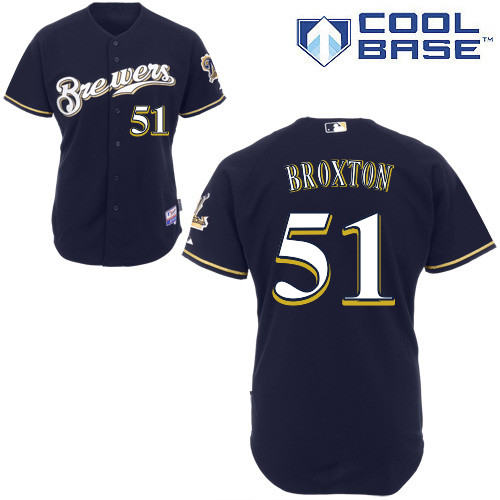 Milwaukee Brewers #51 Jonathan Broxton Authentic Personalized Alternate Blue Jersey