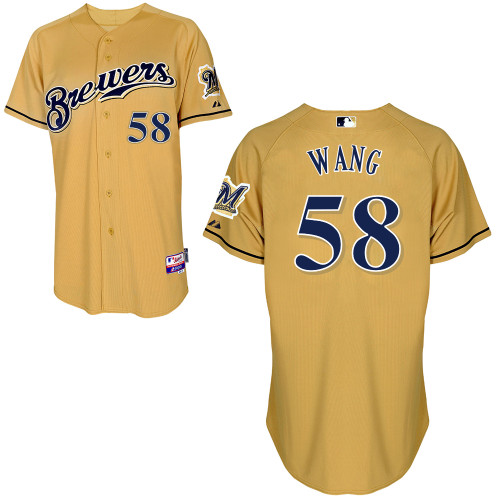 Milwaukee Brewers #58Wei-Chung Wang Authentic Personalized Alternate yellow Jersey
