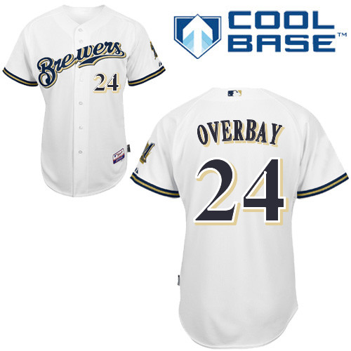 Milwaukee Brewers #24Lyle Overbay Authentic Personalized Home White Jersey