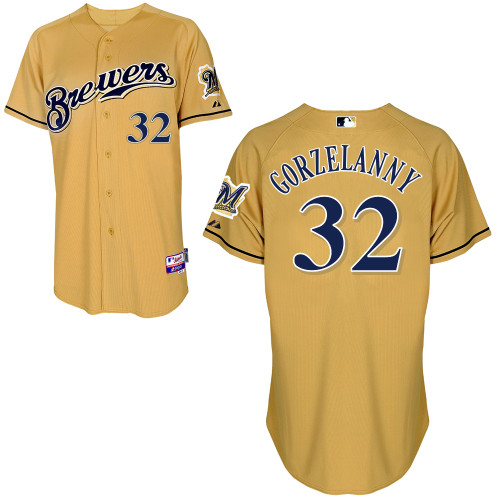 Milwaukee Brewers #32Tom Gorzelanny Authentic Personalized Alternate yellow Jersey
