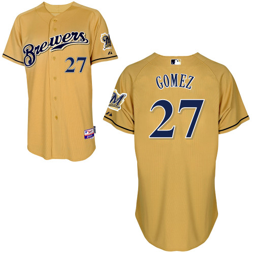 Milwaukee Brewers #27 Carlos Gomez Authentic Personalized Alternate yellow Jersey