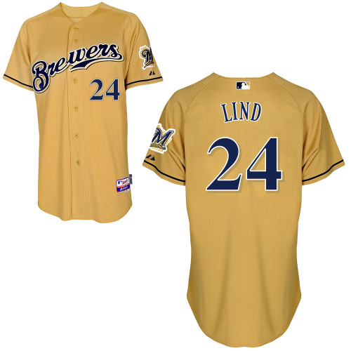 Milwaukee Brewers #24AdamLind Authentic Personalized Alternate yellow Jersey