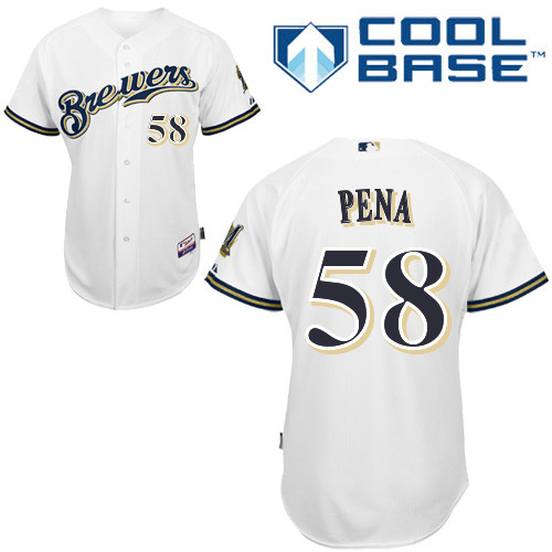 Milwaukee Brewers #58Ariel Pena Authentic Personalized Home White Jersey