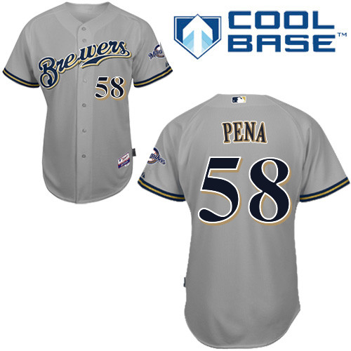 Milwaukee Brewers #58Ariel Pena Authentic Personalized Road Gray Jersey