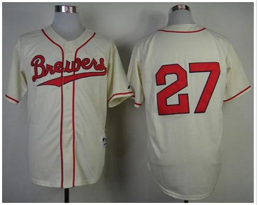 Milwaukee Brewers #27 Carlos Gomez Cream 1948 Turn Back The Clock Stitched Baseball Jersey