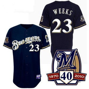Milwaukee Brewers 23 Rickie Weeks Navy Blue 40Th Jerseys