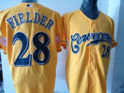 Milwaukee Brewers #28 Fielder Gold Yellow Jerseys