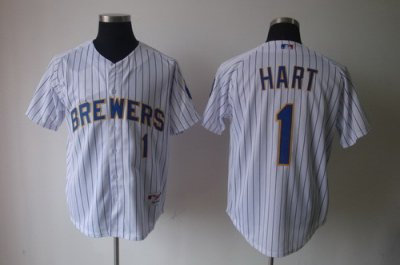 MLB Milwaukee Brewers #1 Corey Hart Alternate White Base ball Cool base Jersey(Blue stripe)
