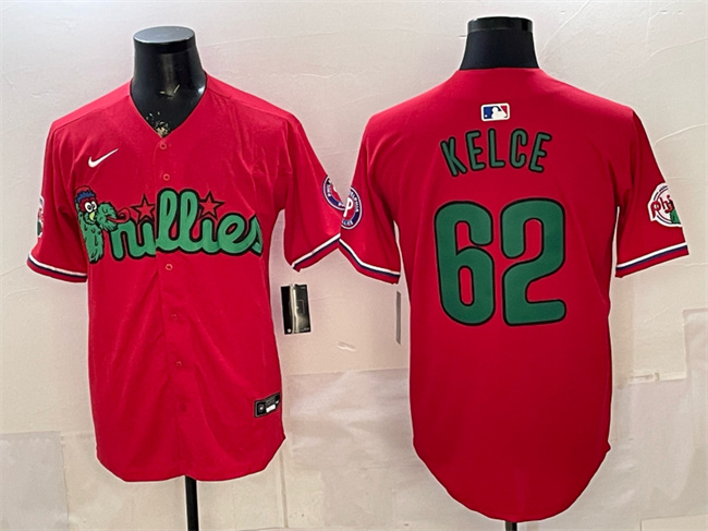 Men's Philadelphia Phillies #62 Jason Kelce Red Phanatic Limited Stitched Jersey Men's Philadelphia Phillies #62 Jason Kelce Red Phanatic Limited Stitched Jersey