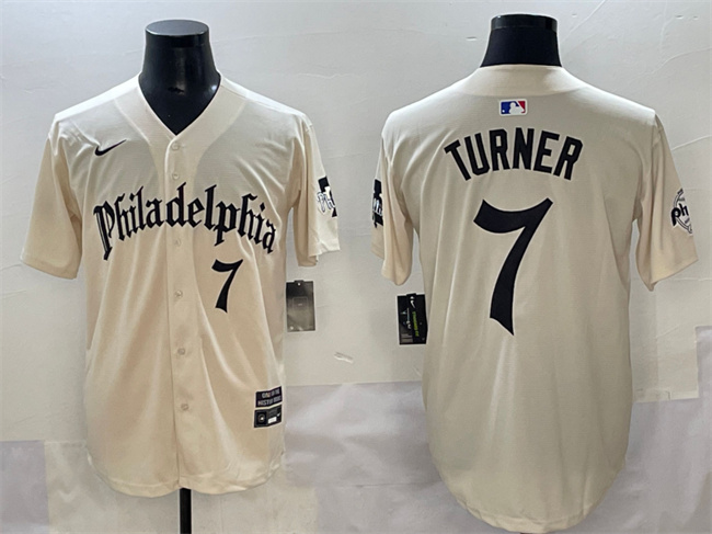Men's Philadelphia Phillies #7 Trea Turner Cream Gothic Vapor Limited Stitched Jersey Men's Philadelphia Phillies #7 Trea Turner Cream Gothic Vapor Limited Stitched Jersey