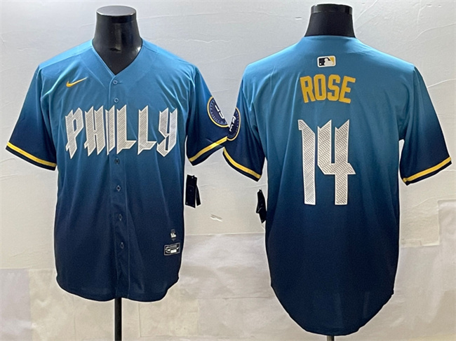 Men's Philadelphia Phillies #14 Pete Rose Blue 2024 City Connect Limited Stitched Jersey