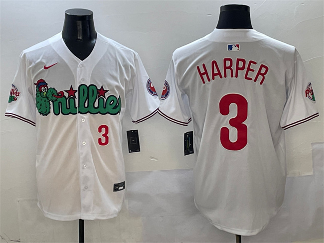 Men's Philadelphia Phillies #3 Bryce Harper White Phanatic Limited Stitched Jersey 1 Men's Philadelphia Phillies #3 Bryce Harper White Phanatic Limited Stitched Jersey 1