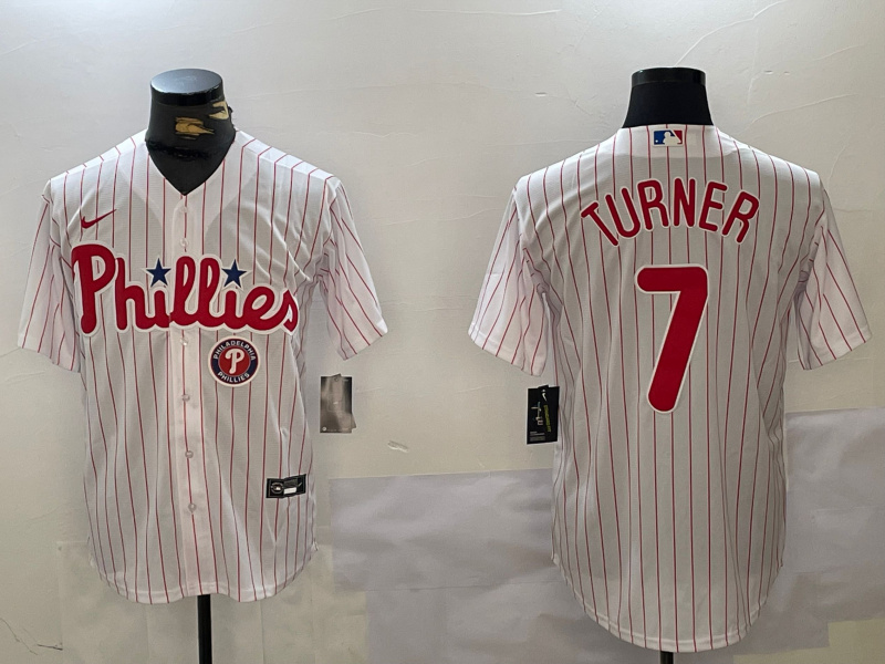 Men's Philadelphia Phillies #7 Trea Turner White Cool Base Stitched Jersey 2 Men's Philadelphia Phillies #7 Trea Turner White Cool Base Stitched Jersey 2