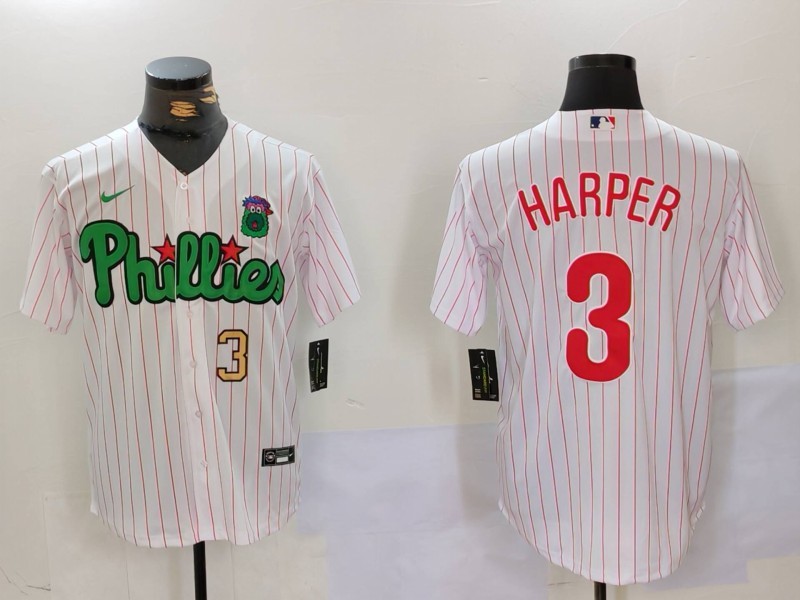 Men's Philadelphia Phillies #3 Bryce Harper White Green Cool Base Stitched Jersey 1 Men's Philadelphia Phillies #3 Bryce Harper White Green Cool Base Stitched Jersey 1