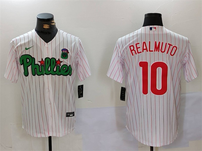 Men's Philadelphia Phillies #10 J.T. Realmuto White Green Cool Base Stitched Jersey Men's Philadelphia Phillies #10 J.T. Realmuto White Green Cool Base Stitched Jersey