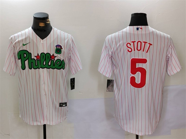 Men's Philadelphia Phillies #5 Bryson Stott White Green Cool Base Stitched Jersey Men's Philadelphia Phillies #5 Bryson Stott White Green Cool Base Stitched Jersey